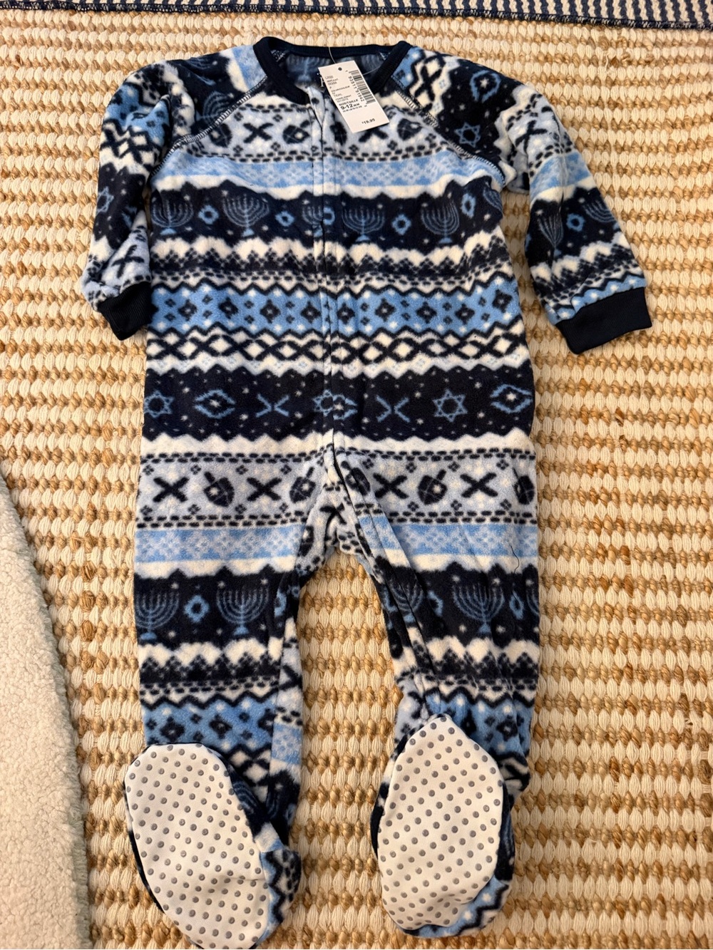 The Children's Place 9-12M Hanukkah Fleece Footed Zip Sleeper Pajamas